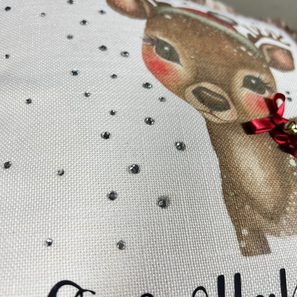Pillow Handmade Cute Deer Snow Rhinestones Faux Fur 18 inch - Picture 4 of 4